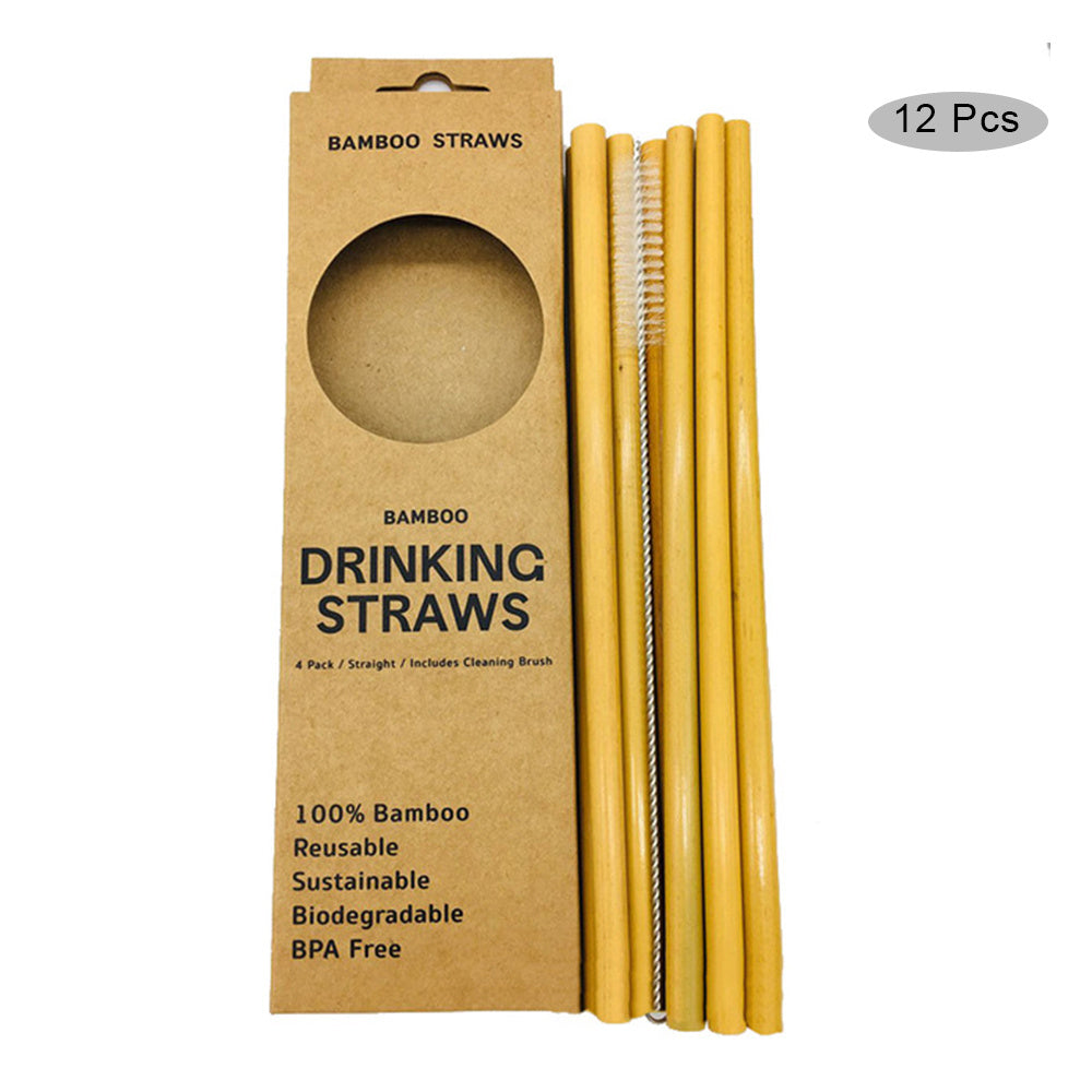 Natural Environmental Protection Bamboo Straws 12 Pcs 1 Brush