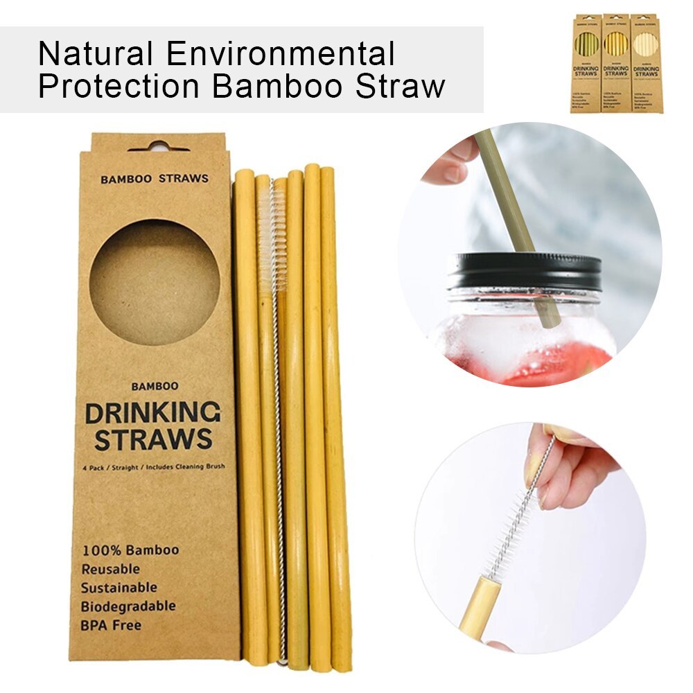 Natural Environmental Protection Bamboo Straws 12 Pcs 1 Brush