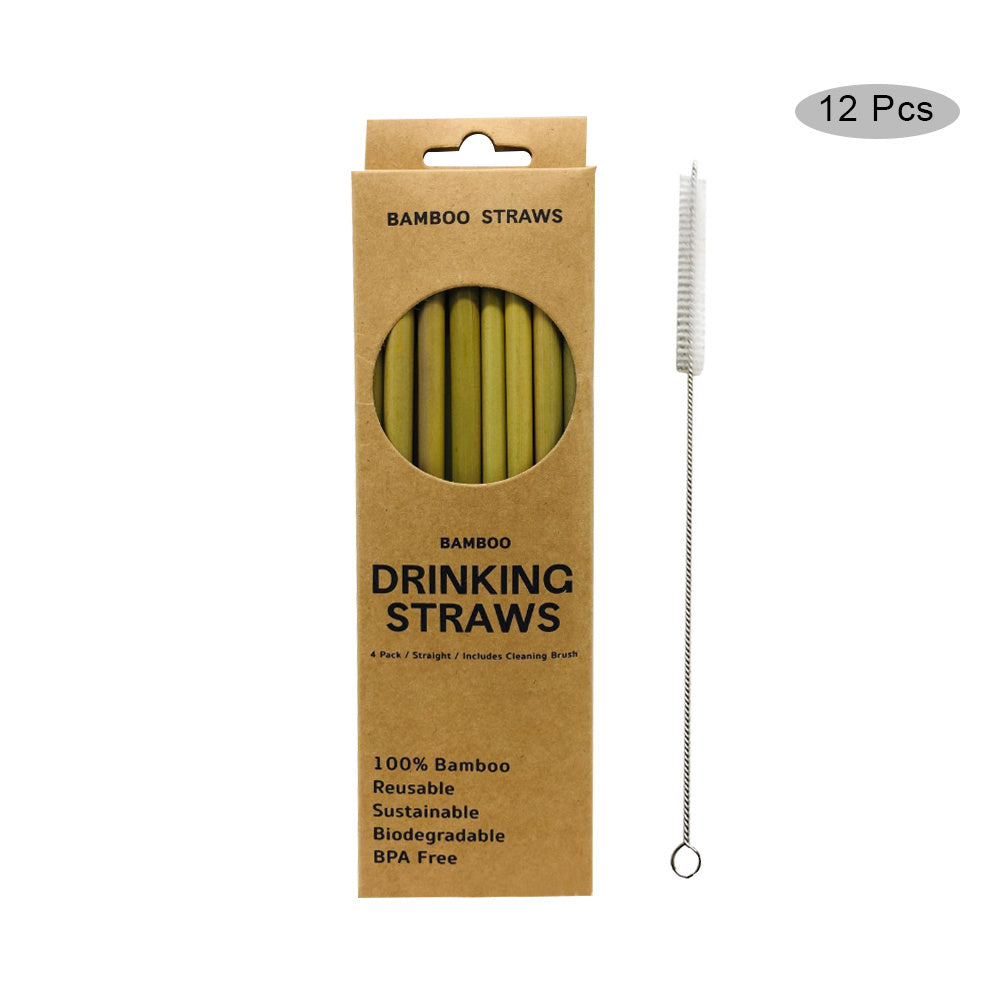 Natural Environmental Protection Bamboo Straws 12 Pcs 1 Brush